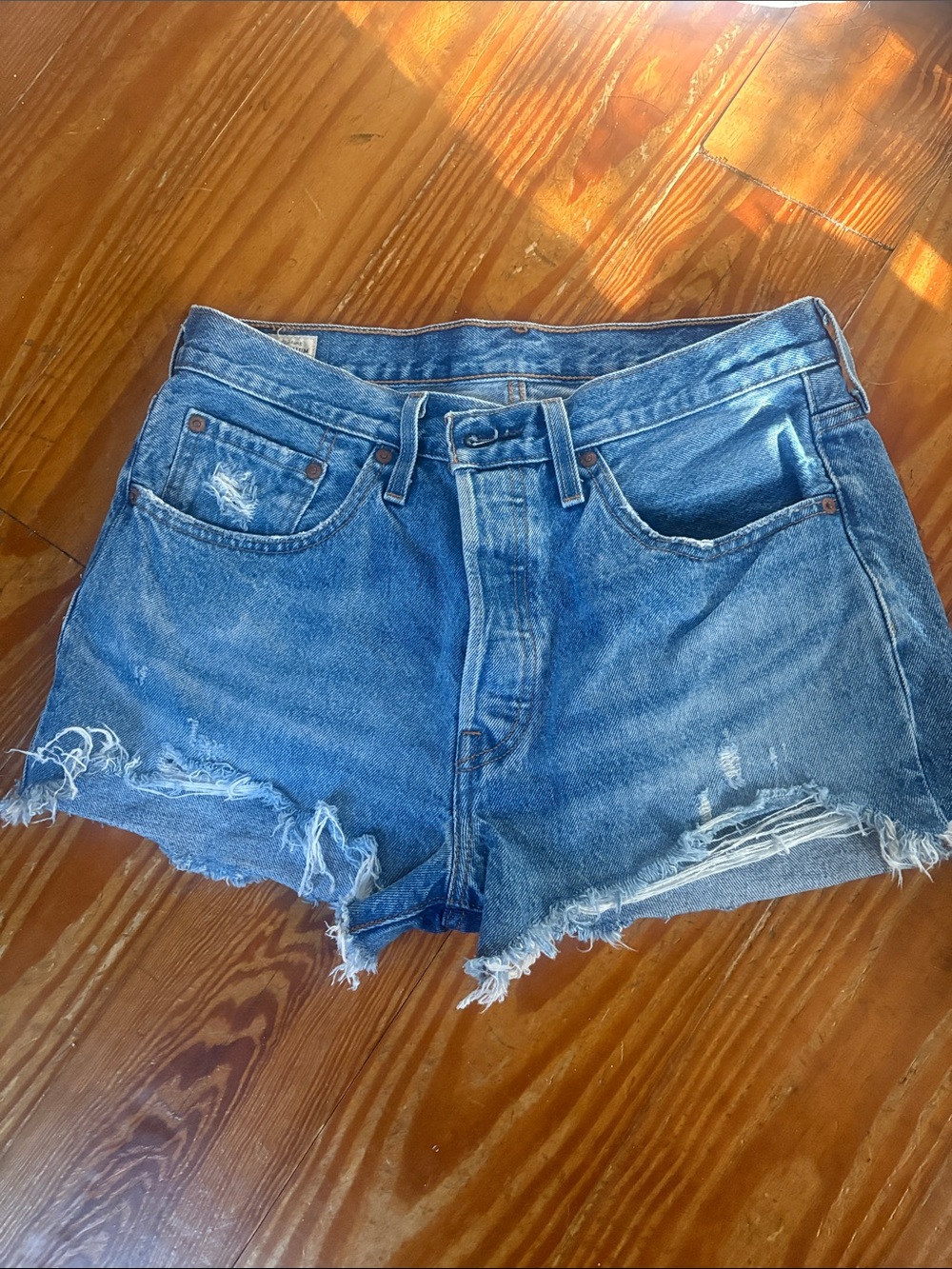 Levi's 501 Blue Distressed High-Rise Denim Shorts